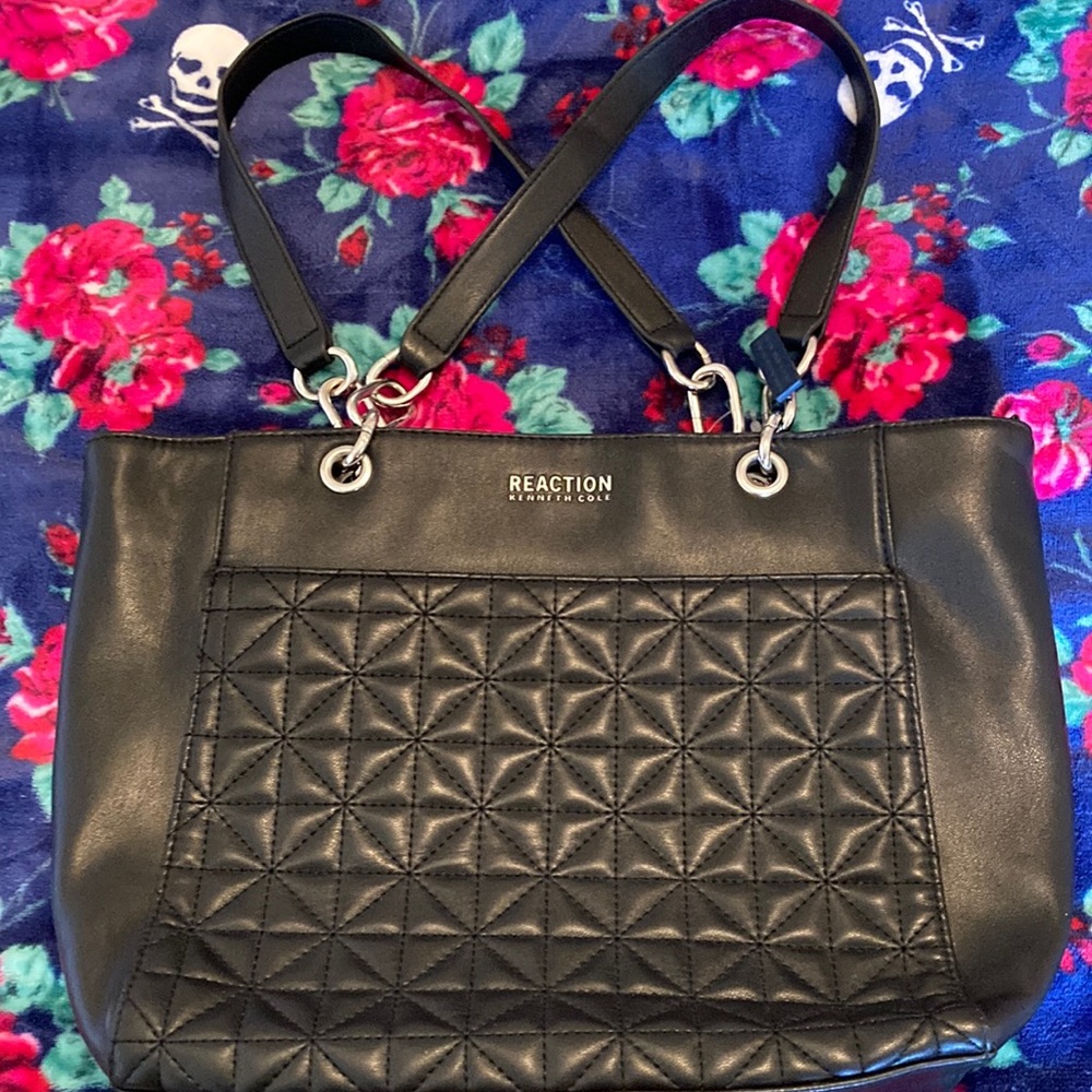 Kenneth Cole Reaction Black Faux Leather Quilted Medium Size Satchel